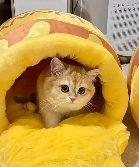 🐾 PatiYuvası™ – Bal Kovanı Pelüş Kedi Yatağı patiyuvasi