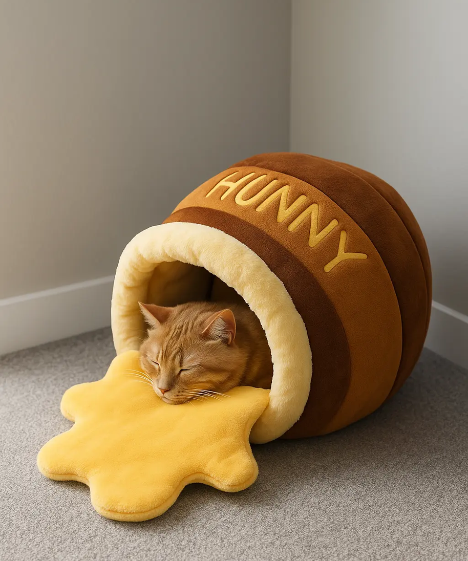 🐾 PatiYuvası™ – Bal Kovanı Pelüş Kedi Yatağı patiyuvasi