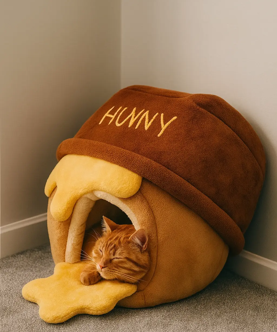 🐾 PatiYuvası™ – Bal Kovanı Pelüş Kedi Yatağı patiyuvasi